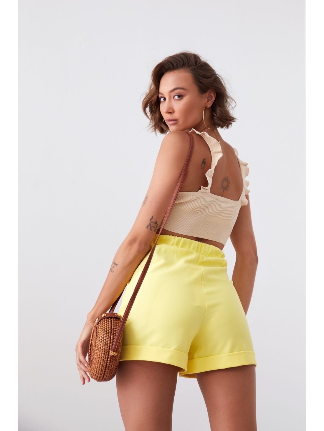 Smooth high-waist shorts yellow 50400 - Online store - Boutique